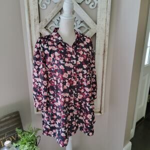 Times Two Maternity 3/4 Sleeve Button Down Collar Layered Ruffle Hem Blouse Top